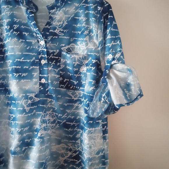 ⛅☁️ Blue Skies Women's Blouse | Size L | Blue and White Cloud Pattern ☁️ - Picture 3 of 8